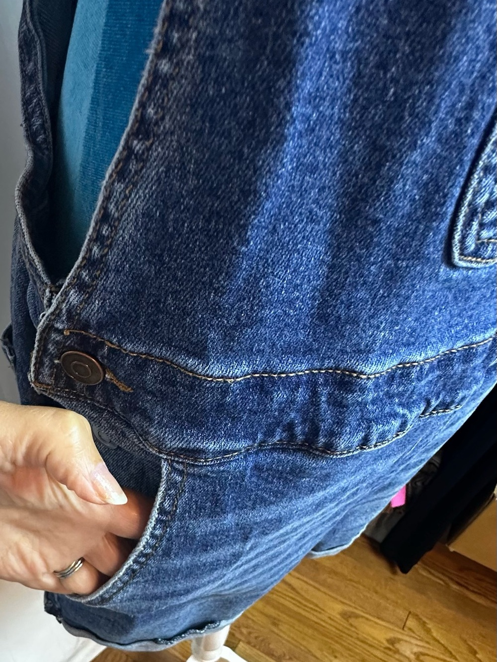 No Boundaries Light and Dark Blue Denim Shortalls - Picture 8 of 9